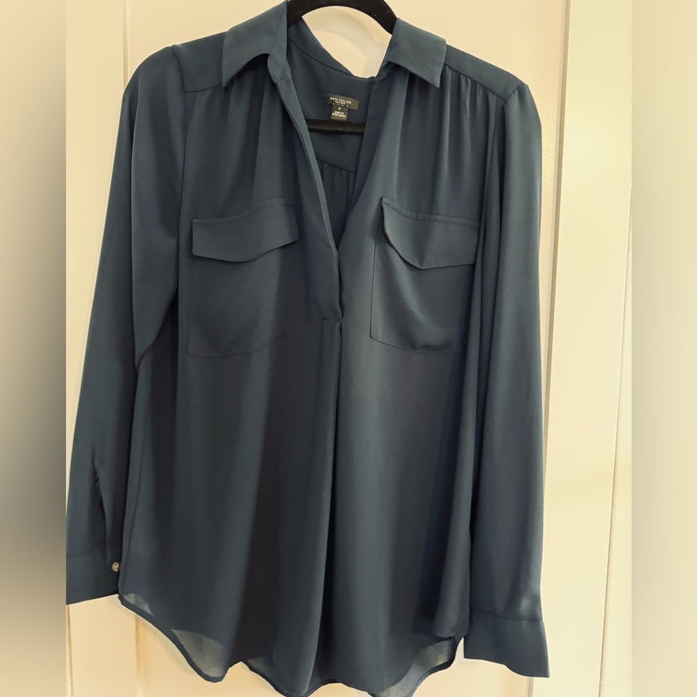 Ann Taylor Dark Blue Long Sleeve Blouse